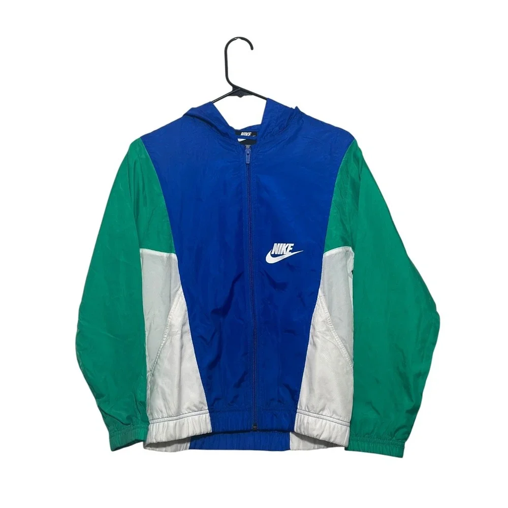 Nike Retro Athleisure Windbreaker Jacket Blue‎ Green Colorblock Boys Size Large